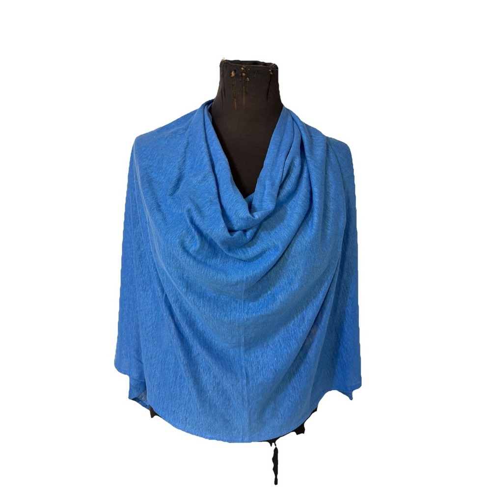 Ricordi Di Ravello Blue 100% Linen Poncho Scarf Shawl Wrap Made in Italy New